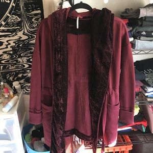 Red free people velvet cardigan size xs